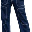 Dokotoo Women's Casual Mid Waist Cargo Jeans Stretch Wide Leg Denim Pants with Pockets (10, Blue)