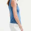 Women's Denim Vest Sleeveless Button Down Casual Jean Crewneck Waistcoat Denim Top (L)