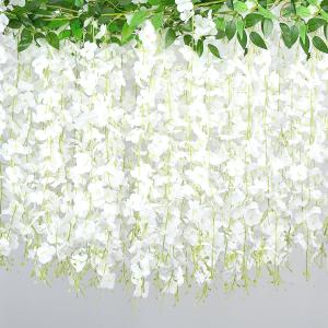 BSMYBO 60 Branches Wisteria Hanging Flowers White Artificial Wisteria Hanging Flowers Garlands Vine for Wedding Arch Party Ceremony Home Garden Backdrop Wall Decoration (4 Pack)
