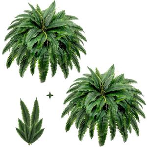 Artificial Boston Fern Bush - Set of 2 45Inch Fake Ferns with 55 Fronds, Large Hanging Faux Plants Decor, UV Resistant Faux Fern Vines Silk Greenery for Outdoor Indoor, Porch, Farms, Patio