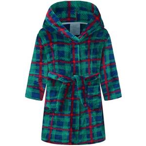 ECGK Boys Girls Robe Toddler Kids Soft Plush Hooded Bathrobe Sleepwear Pajamas Gifts Selections for Kids Green Plaid 6-8Years