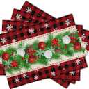 Christmas Placemats Set of 4 - Xmas Bells Place Mat 12x18 Inch Buffalo Plaid Pinecone Table Mat for Party Kitchen Dining Home Holiday Party Decor