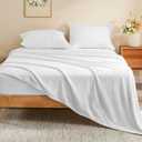 BEDELITE Flannel Sheets Queen Size Bright White - Super Soft Fleece Sheets Set Fluffy Extra Plush, 4 Piece(Include Fitted Sheet, Flat Sheet, 2 Pillowcases)