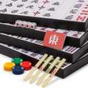 Yellow Mountain Imports Japanese Riichi Mahjong Set - Large White and Green Tiles, Vinyl Case - Includes East Wind Tile, Betting Sticks, and Dice