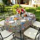 Yighty Oval Outdoor Tablecloth with Umbrella Hole 54x72In,Boho Blue Floral Outdoor Zipper Table Cloth,Waterproof and Wrinkle Resistant Washable Oval Tablecloths for Picnic,Party,Camping and BBQ