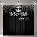 Tiamon Prom Backdrop 2025 Prom Send Off Graduation Party Decoration 71 x 71 Inch Black Glitter Photography Background Congrats Grad Banner Background for Class of 2025 School Party Supplies(Silver)