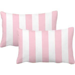 Leaveland Pink and White Stripe Set of 2 12x20 Inch Cotton Polyester Throw Pillow Cover Decorative Soft Lumbar Cushion Case Slipcover Fall Autumn Winter Christmas Home Decor Bed Accent Pillowcase Sham
