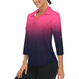 LURANEE Womens 3/4 Roll Sleeve 1/4 Zip Pullover Golf Shirts Athletic Hiking Running Workout Tops UPF 50+, Size: Large