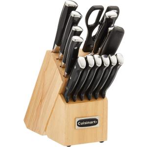 CUISINART Block Knife Set, 15pc Cutlery Knife Set with Steel Blades for Precise Cutting, Lightweight, Stainless Steel, Durable & Dishwasher Safe, C77BTR-15P