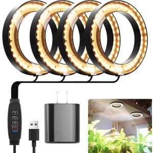 Mosthink 6.3" Ceiling Grow Lights for Indoor Plants, 288 LEDs Plant Light Full Spectrum, Under Cabinet Growing Lamp with Auto Timer, 10 Dimmable Levels, 3 Modes with Transparent Cover,Corded (4 packs 6.3 Inch, Black)
