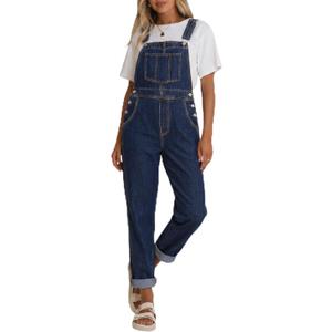 LookbookStore Women's Casual Stretch Denim Bib Overalls Pants Pocket Jeans Jumpsuits Nautilus Blue Size X-Large