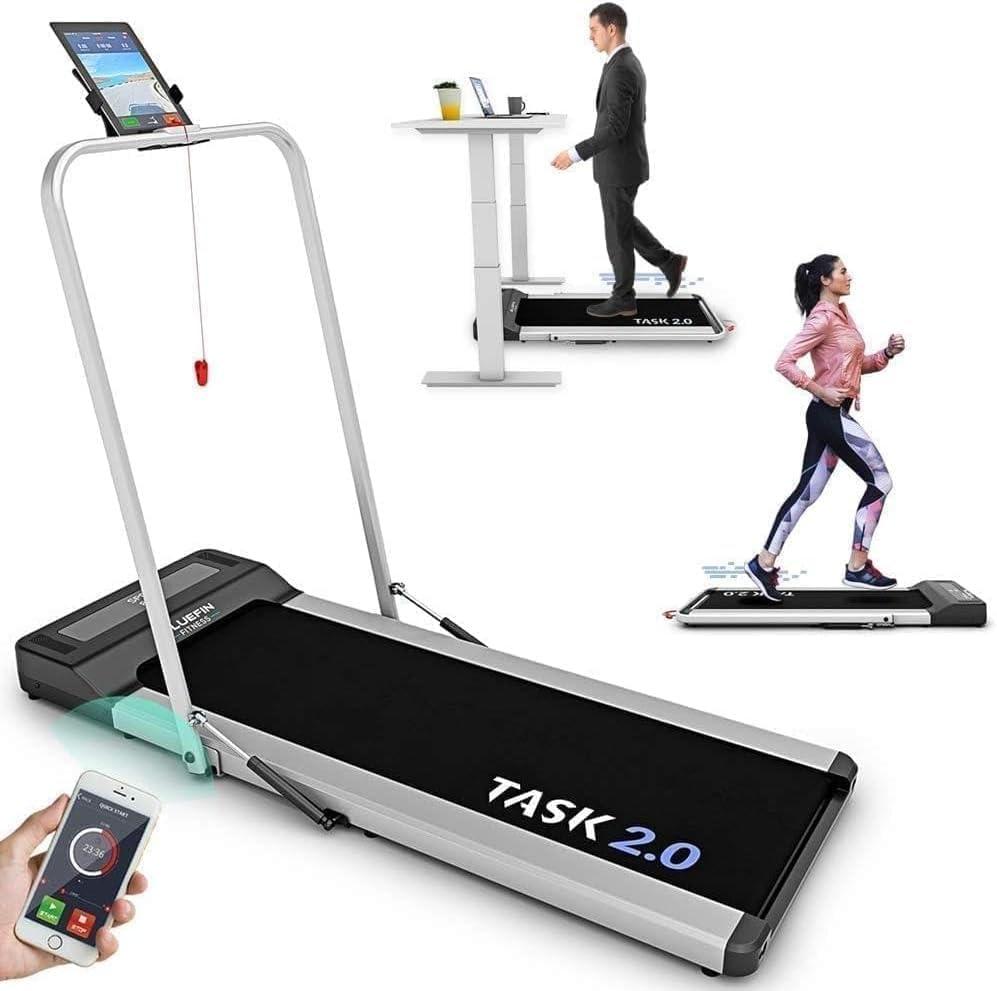 Bluefin Fitness Task 2.0 2-in-1 Folding Under Desk Treadmill | Home Gym Office Walking Pad | 8 Km/h | Joint Protection Tech | Smartphone App | Bluetooth Speaker | Compact Walking/Running Machine