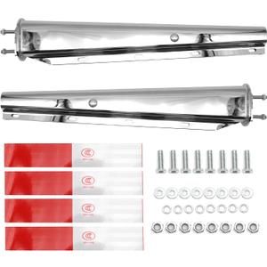 Chrome Straight Spring Loaded Mud Flap Hanger for Semi Trucks 2-1/2" Bolt Spacing 30" Length with Reflective Strip Sticker,2pcs