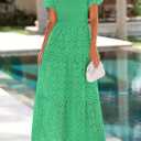 PRETTYGARDEN Womens Summer Eyelet Maxi Wedding Guest Dress | Square Neck Puff Short Sleeve Smocked Flowy Dresses, Cotton, With Pockets, Dress for Bridal Shower, Garden Party, Vacation (XXL)