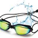 3 x Aegend Swimming Goggles with Adjustable Bungee Strap, No Leak Anti-Fog UV Protection Mirrored Swim Goggles for Adults