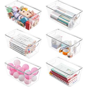 6 Pack Clear Storage Bins with Lids, Small Acrylic Arts and Craft Storage Containers, Stackable Clear Plastic Craft Storage Bins with Handles for Pantry Organizers and Storage, Kitchen, Fridge, Office