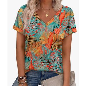 WEESO Womens T Shirts Short Sleeve Summer Tops Cute V Neck Casual Blouses Large