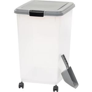 Amazon Basics Airtight Pet Food Storage Container with Scoop, BPA Free, Removable Wheels, 69 QT, Gray