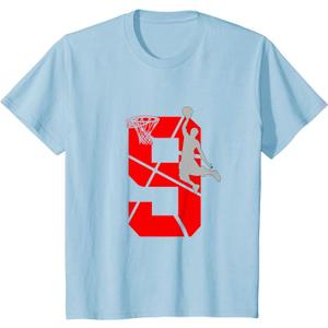 9 Year Old 9th Basketball Birthday PartyTheme Boys Girls T-Shirt, Medium