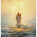 Jesus Carrying Little Girl Canvas Poster, Easter Christian Decor for Living Room Bedroom, Modern Christ Walking on Water Wall Art, Religious Gift, Unframed Nursery Decoration, 20x30 Inch