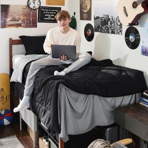 Bedsure Twin XL Comforter Set - 5 Pieces Reversible Black Bedding, Twin XL Size Bed Set for All Seasons, Bed in a Bag with Down Alternative Comforter, Sheets, Pillowcase & Sham