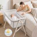 Baby Bassinet, Bassinet Bedside Sleeper for Baby, 3 in 1 Bedside Bassinet, Bassinets for Newborn with Wheels, Mattress, Waterproof Sheet, Mosquito Net, Breathable Mesh, Portable Baby Crib(Stone)