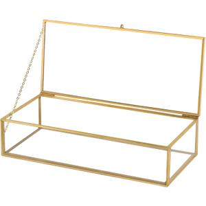 Vintage Glass Keepsake Box, Rectangle Jewelry Display Organizer Box Vanity Lidded Box Home Decor Accent Decorative Box for Storage Trinket Rings Bracelet