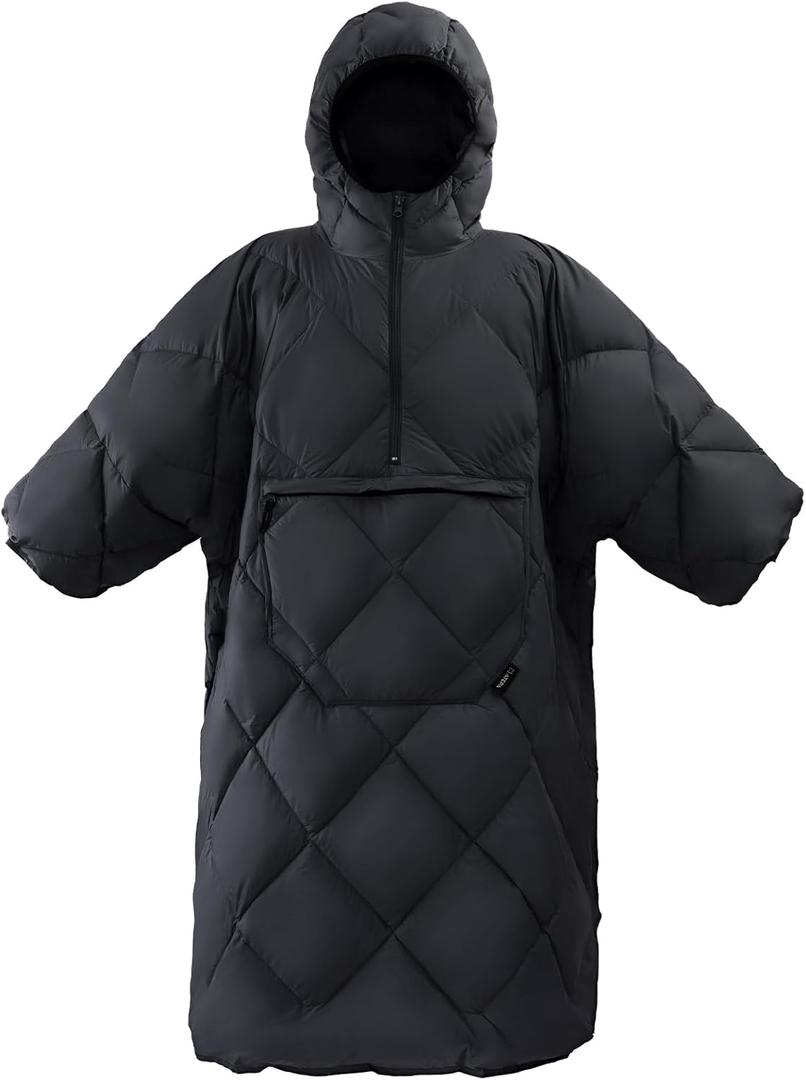 ATEPA Wearable Sleeping Bag, Recycled Warm Camping Wearable Blanket Poncho for Outdoor Sports, Camping Gifts for Women Men (Black)