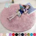Blush Pink Fluffy Round Rug 4Ft for Bedroom, Fuzzy Furry Circle Area Rugs for Kids Room Decor Aesthetic, Shaggy Circular Carpet for Girls Nursery Dorm Baby Teen, Cute Neutral Dusty Rose Mauve Rug