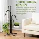 MyGift Floor Standing Planter Pot Stand, Industrial Matte Black Metal Heavy Duty Freestanding Plant Basket Hanger Rack with 4 Way Hanging Hooks