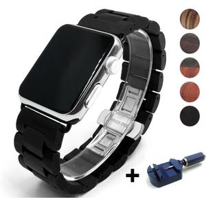 Compatible Apple Watch Band 42mm 44mm, Natural Handmade Wooden Replacement iWatch Series 4 3 2 1 Sports Strap Wristband - Link Remover as a Gift (Black, 42mm/44mm)