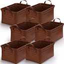 6 Pcs Wicker Storage Basket with Handle, 15"x 11" x 7.9" Handmade Rattan Woven Laundry Basket for Organizing Shelf Blanket Car Bedroom Room Bathroom Storage, Brown