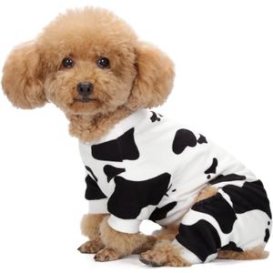 Adorable Cow Print Dog Pajamas  Lightweight, Cozy Four-Legged Outfit for Small to Large Dogs and Cats, Soft and Snuggly Pet Wear for Everyday Comfort and Cuteness.S (White Black)