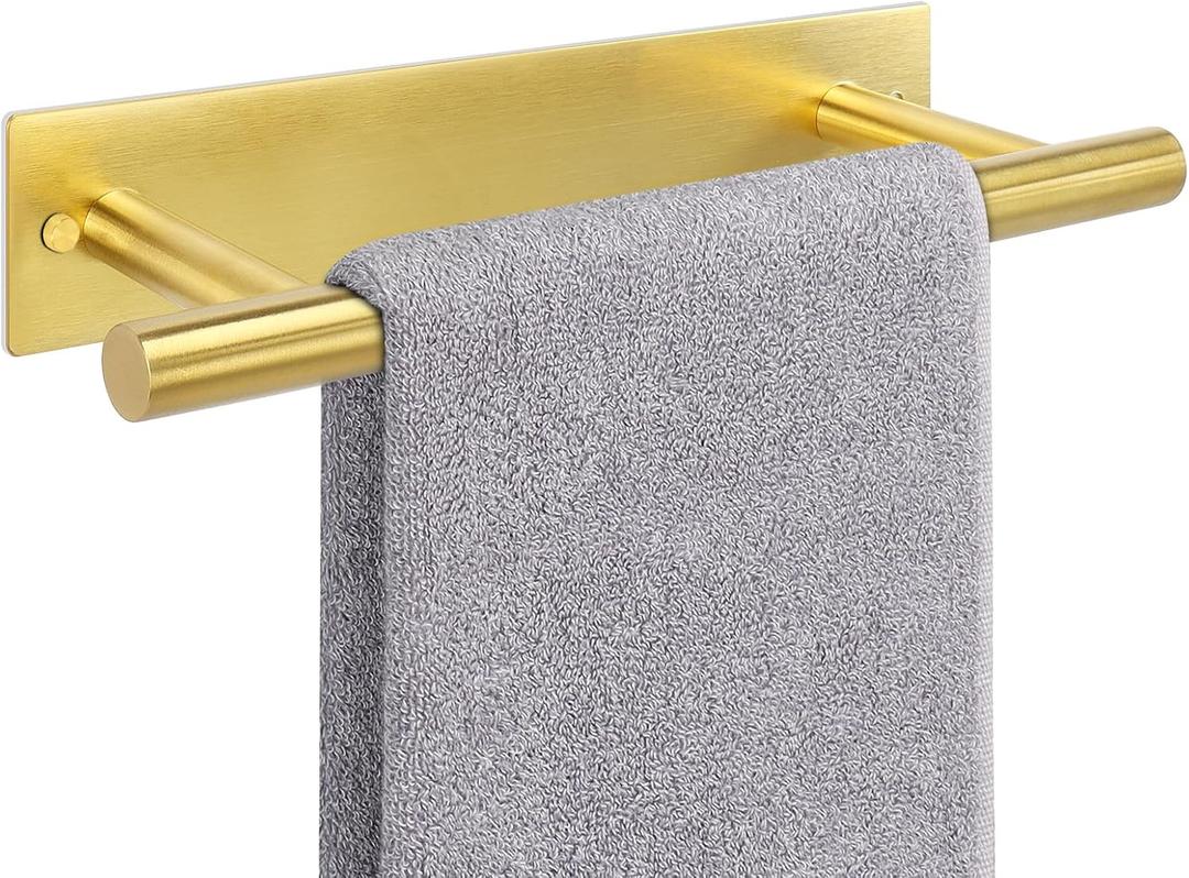 NearMoon Self Adhesive Hand Towel Holder/Towel Ring, Stainless Steel Hand Towel Bar Rustproof Stick on Wall-Towel Rack for Bathroom/Kitchen, 9 Inch Round Adhesive and Wall Mounted (Brushed Gold)