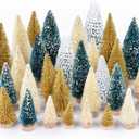 DearHouse 33PCS Artificial Mini Christmas Trees, Mini Pine Tree Sisal Trees with Wood Base Bottle Brush Trees for Christmas Table Top Decor Winter Crafts Ornaments (Blue)