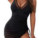 Blooming Jelly Womens One Piece Swimsuit Tummy Control Swim Dress Curvy Modest Bathing Suit Wraps Sarong Swim Suits 2025 (XX-Large, Black)