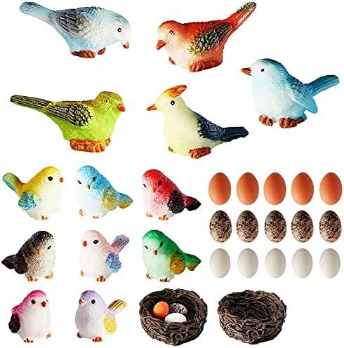 Jetec 20 Pieces Garden Accessories Bird Decorative Figurines Miniature Bird Figurines for Garden, Dollhouse Miniature, Cake Topper, Micro Landscape, Yard Bonsai Decal, Home Decoration