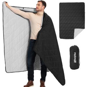 Ultralight Puffy Blanket, Outdoor Camping Blanket, Water-Resistant and Packable, Great for Camping, Stadium, Traveling, Backpacking, Picnic and Beach. 79"x55". Black.