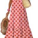 Dokotoo Women Summer Dresses 2025 Spaghetti Strap Scoop Neck Smocked Ruffle Flowy Boho Maxi Dress, Medium