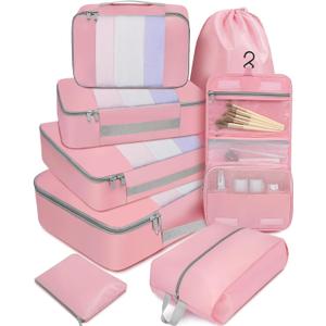 BAGAIL8 Set Packing Cubes Various Sizes Packing Organizer for Travel Accessories Luggage Carry On Suitcase (08-Pink)