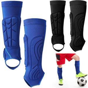 2 Pairs Soccer Shin Guards Kids, Football Ankle Protector Socks, Youth Shin Pads Protective Soccer Accessories, Football Equipment with Leg and Ankle Guard Pad for 6-12 Boy Girl Teenager, Blue Black