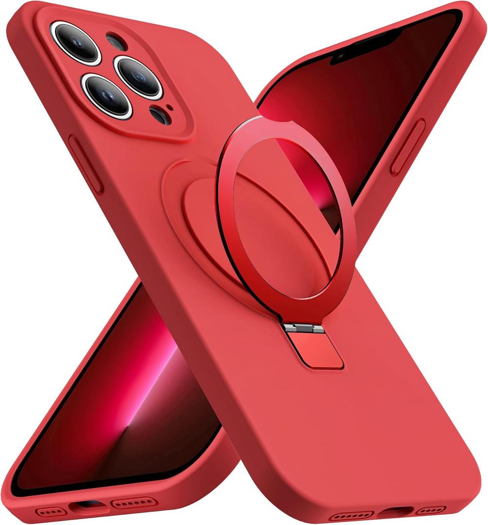for iPhone 13 Pro Max Case with Magnetic Invisible Stand Compatible with MagSafe Military-Grade Protection Shockproof Silicone iPhone 13 Pro Max Phone Cases for Women Men Gift 6.7'',Red
