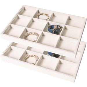 Coward 2PC Stackable 12 Grids Jewelry Organizer Tray Bracelet Display Stand for Selling Velvet Necklace Holder Earring Box Storage (12grid+12grid)
