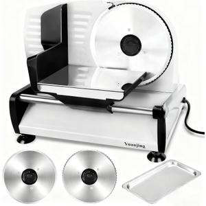 Meat Slicer 200W Electric Deli Food Slicer with 2 Removable 7.5" Stainless Steel Blade, Adjustable Thickness for Home Use, Child Lock Protection, Easy to Clean, Cuts Meat, Bread and Cheese