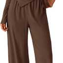 BTFBM Women's Fall Lounge Sets 3 Piece Outfit Tracksuits Casual Long Sleeve Tops High Waisted Sweatpants Set (Medium, Brown)
