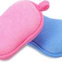 2Pcs Baby Sponge for Bathing, Bath Sponges Loofah for Kids Soft Absorbent, Children Shower Mild Exfoliating Cleaning Tools for Kids Adult All Skin Type, Pink & Blue