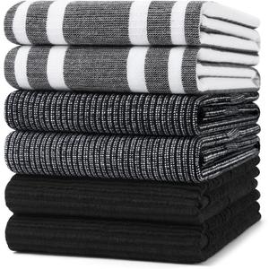 Homaxy Premium Kitchen Towels(18x 28, 6 Pack), Large Cotton 380 GSM Kitchen Hand Towels, Soft and Absorbent Terry Dish Towels, Multipurpose Tea Towel Set with Hanging Loop, Black