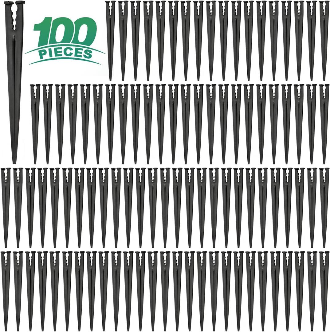 RedChili 100 Pack 1/4 Inch Drip Irrigation Support Stakes, Plastic, 5.68 Inch, Barb Connector, Ideal for 1/4-Inch Tubing, Indoor/Outdoor Use