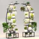 Plant Stand Shelf Indoor with 8 Grow Light, 10 Tiered 65" Tall Black Large Half Moon Lighted Plant Rack Holder, 2 Pack Big High Circular Arch Multi Herb Stand with Built in LED Grow Light Set
