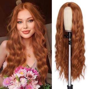 Lady Miranda 28 Inch Long Ginger Wig Synthetic Fiber Auburn Color Long Wavy Wig Body Wave Wigs for Women Natural Middle Part Wigs For Daily Life (Ginger, 28 Inch)